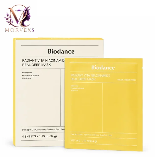 ماسک ورقهای بایودنس Radiant Vita Niacinamide Real Deep Mask به همراه نمای شیت ماسک