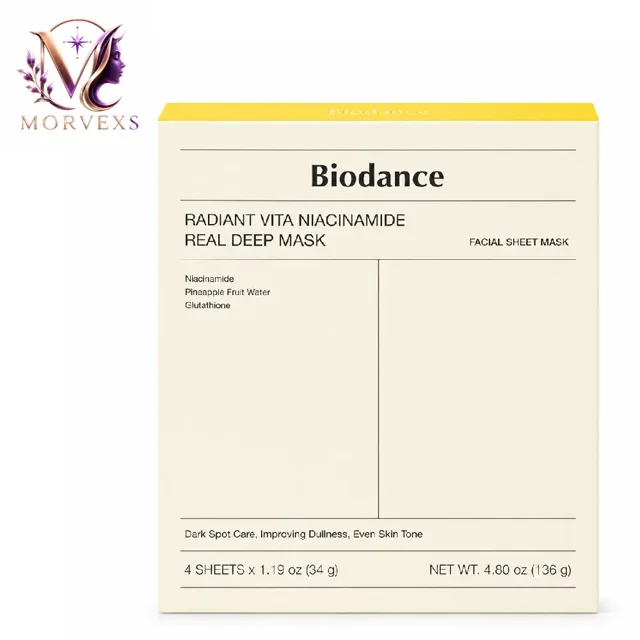 عکس ماسک ورقهای بایودنس مدل Radiant Vita Niacinamide Real Deep Mask بسته 4 عددی در Morvexs
