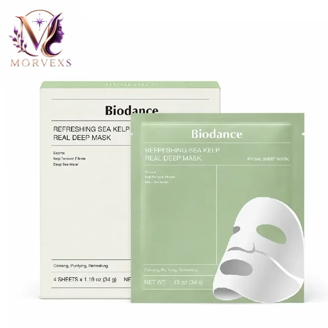 ماسک ورقهای بایودنس Refreshing Sea Kelp Real Deep Mask به همراه نمای ماسک
